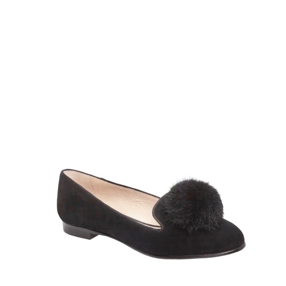 Louis Et Cie Andres Black Suede Fur Pom Pom Preppy Slip‎ On Loafers - Picture 1 of 11